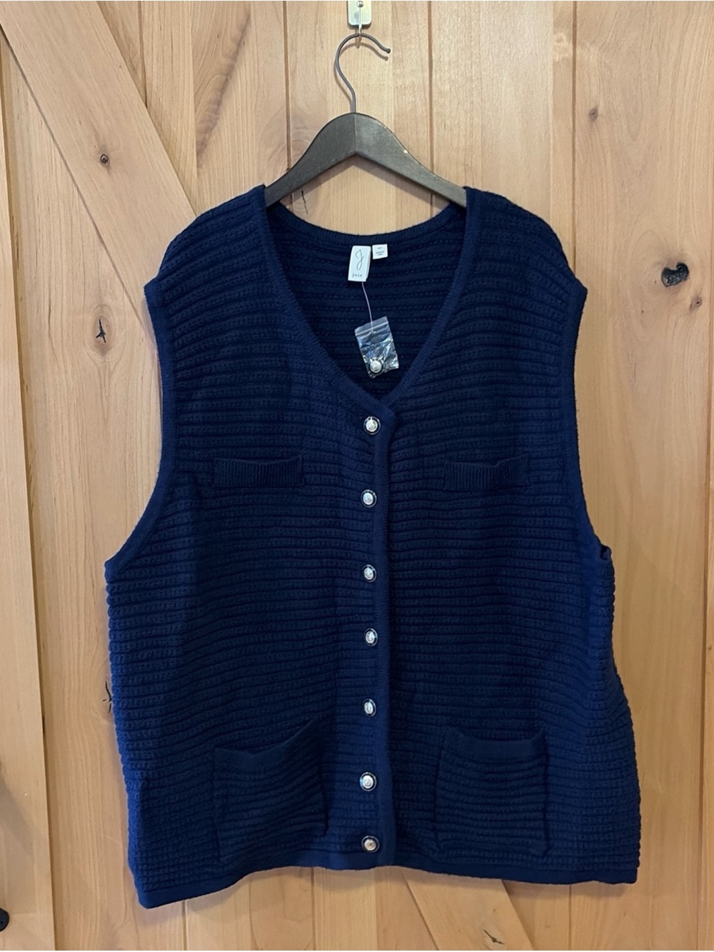 Joie Blue Knit V-Neck Button Front Sweater Vest Pockets Women's 3X Office